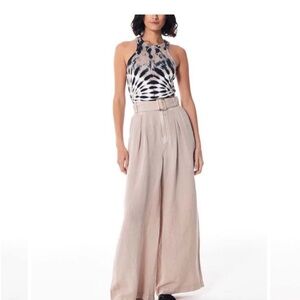 Young Fabulous and Broke High Waist Linen Belted Pant Wide Leg Beige Size Medium